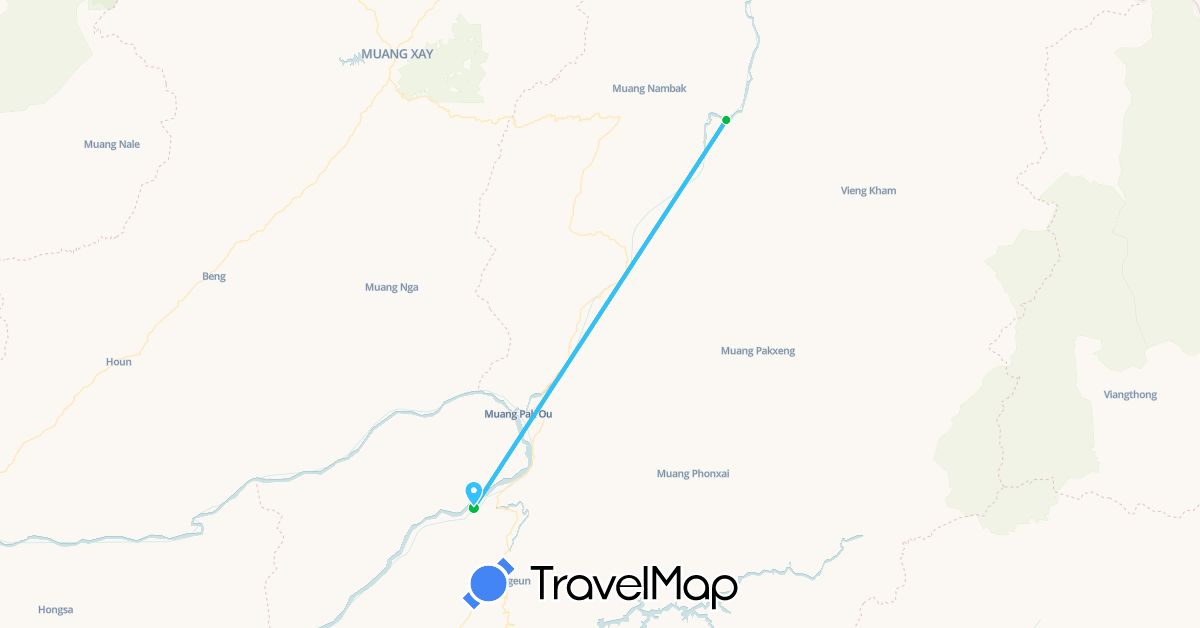TravelMap itinerary: driving, bus, boat in Laos (Asia)